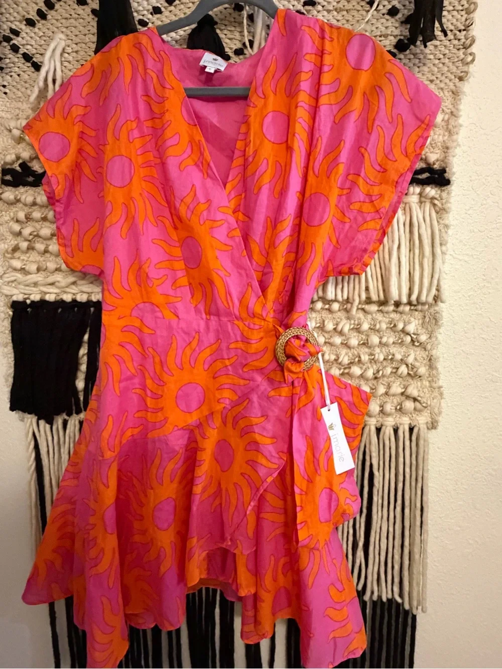 J. Marie Pink & Orange Sunburst Wrap Mini Romper - NWT size Large - Picture 1 of 16